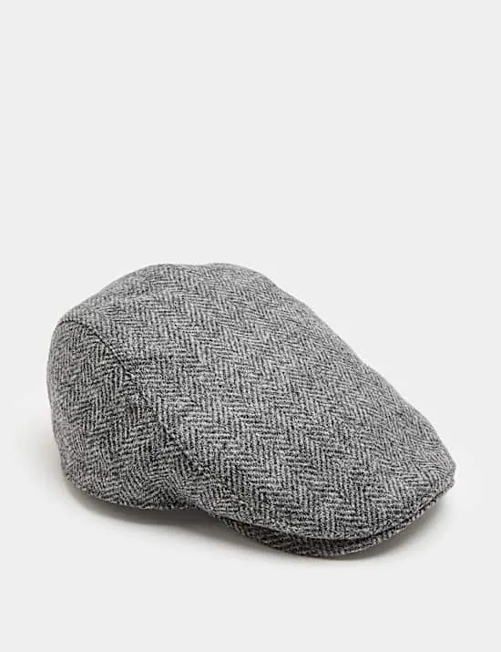 Pure Wool Herringbone Flat Cap with Stormwear™