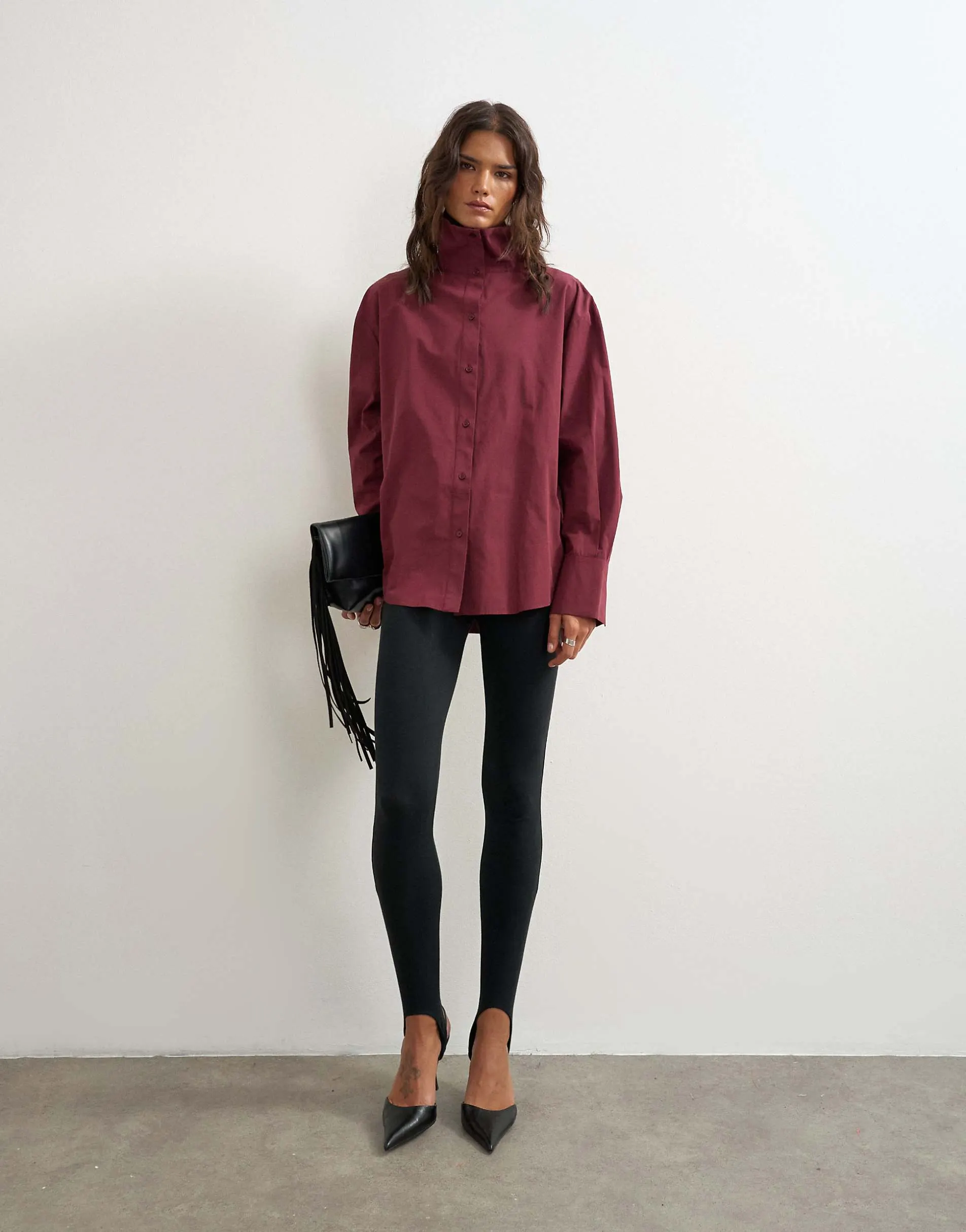 Topshop funnel neck shirt in fig