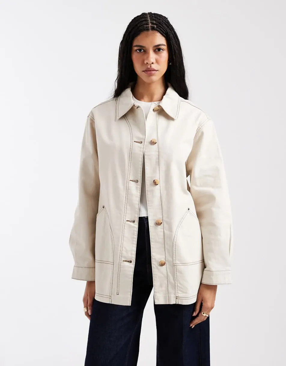 ASOS DESIGN oversized cotton harrington jacket in oatmeal