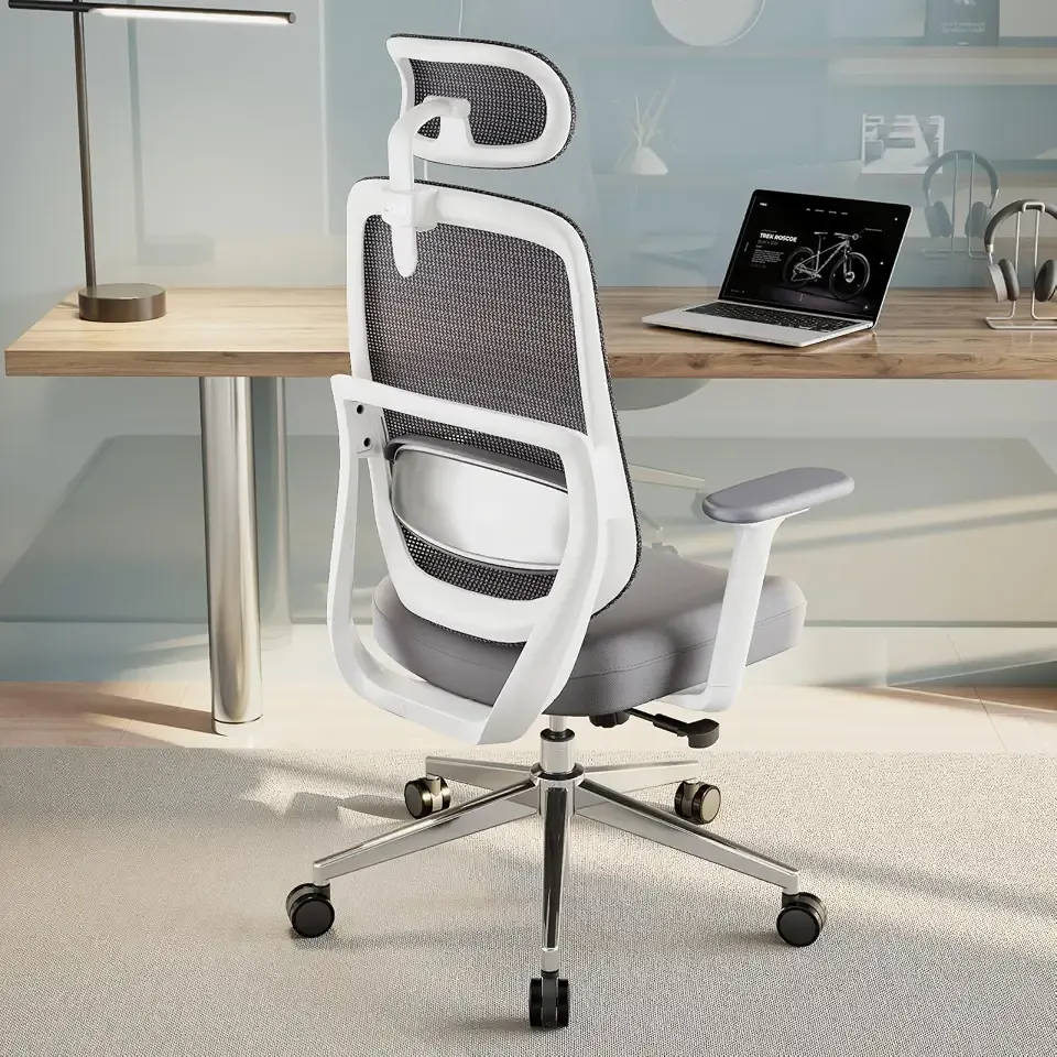 Ergonomic Office Chair, High Back Mesh Chair with Lumbar Support, Ultimate Back Support Office Desk Chair, Comfortable Computer Chair & Gaming Chair for Office & Home, White