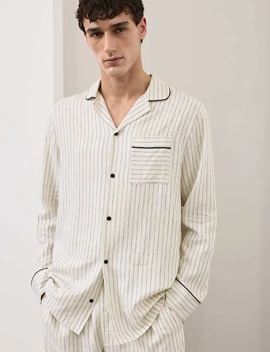 Linen Rich Striped Pyjama Top