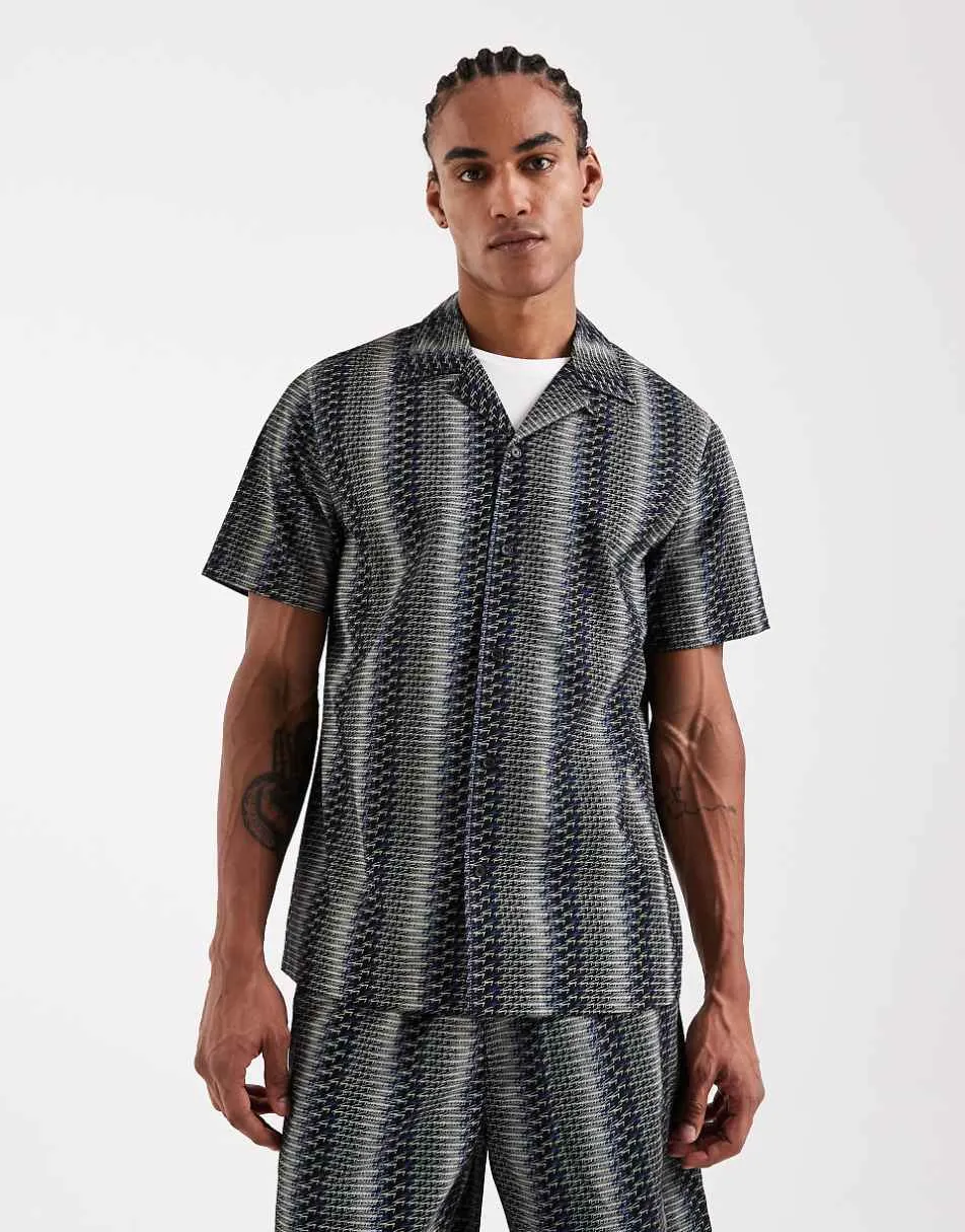 Tommy Jeans camp collar short sleeve shirt co-ord in black stripe