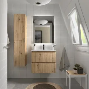 Mueble de Baño KIRA 60cm Roble 2 cajones Lavabo 1 poza Porcelana