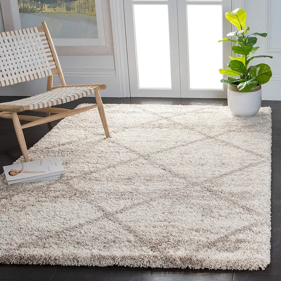 SAFAVIEH Hudson Shag Collection Area Rug - 9' x 12', Multi Ivory & Beige, Modern Trellis Design, Non-Shedding & Easy Care, 2-inch Thick Ideal for High Traffic Areas in Living Room, Bedroom (SGH281H)