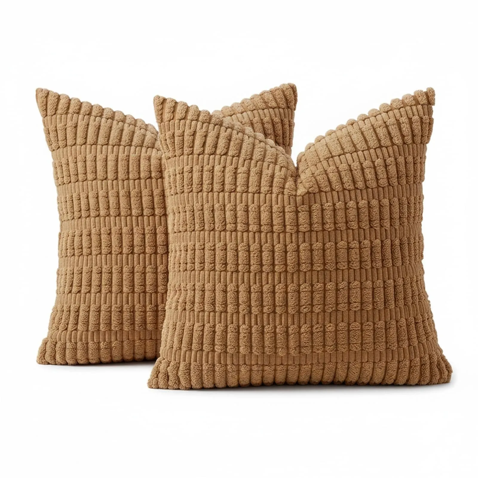 18x18 Corduroy Decorative Throw Pillow Covers Soft Boho Striped Modern Farmhouse Home Decor for Sofa Living Room Couch Bed