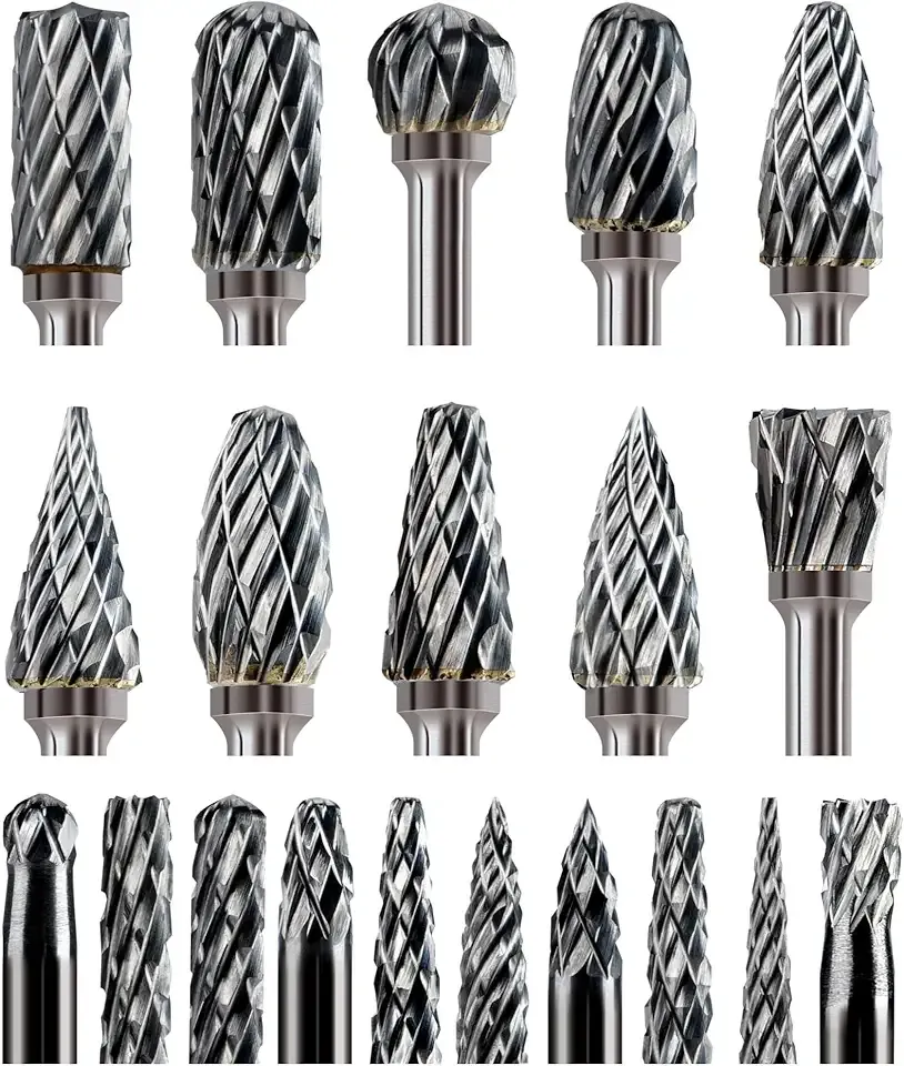 20 Pcs Carbide Burr Bits 1/8" Shank Compatible with Dremel Milwaukee Metal Grinding Wood Stone Steel Carving Cutting Engraving Grinder Kit Attachment Rotary Tool Accessories Set Harder Than Diamond