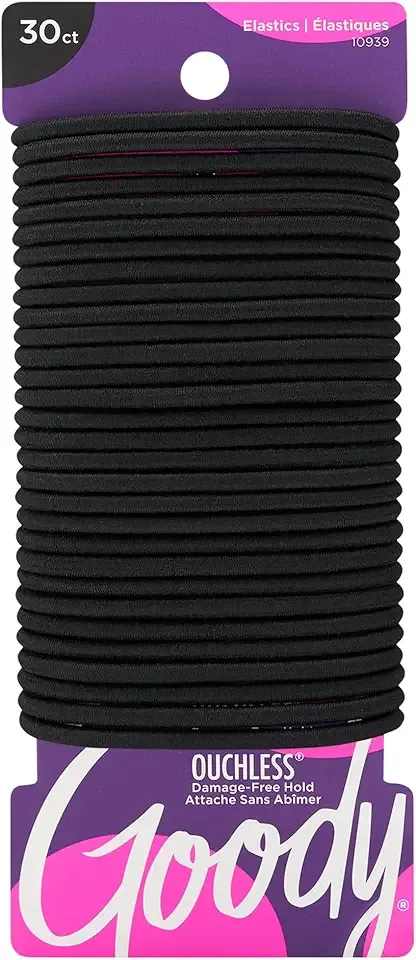 Goody Ouchless Hair Elastics - No Pull, No Breakage, Tangle-Free Hold for Thick, Curly, Coily & Textured Hair - 30 Count, Black, Long-Lasting Ponytail Holders for Women & Men