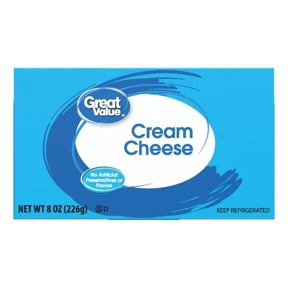 Great Value Cream Cheese Brick, 8 oz (Refrigerated)