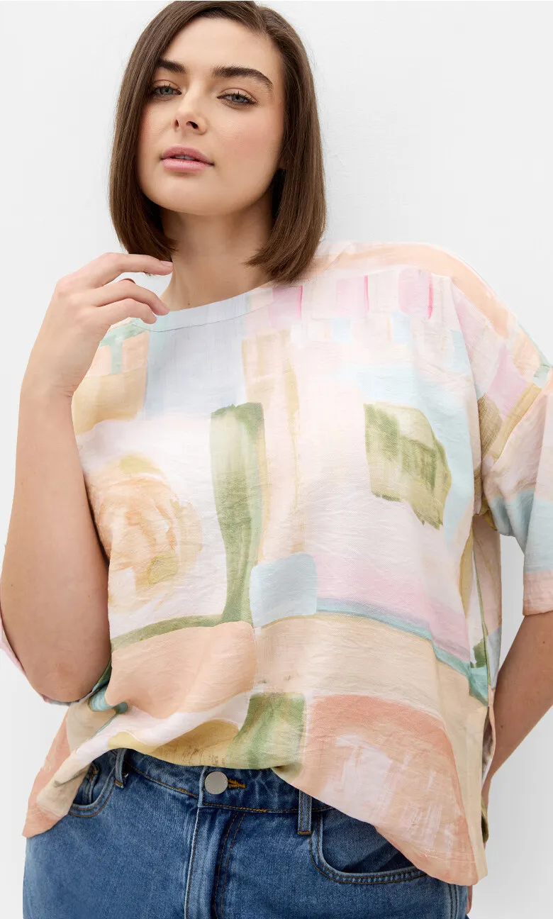 Alexi Trance Print Top - salmon