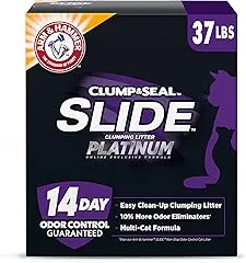 ARM & HAMMER Clump & Seal SLIDE Platinum Multi-Cat Clumping Cat Litter, 14-Day Odor Control, EZ Clean Technology, 37 lbs – No Scrubbing, Powerful Odor Eliminator ARM & HAMMER Clump & Seal SLIDE…