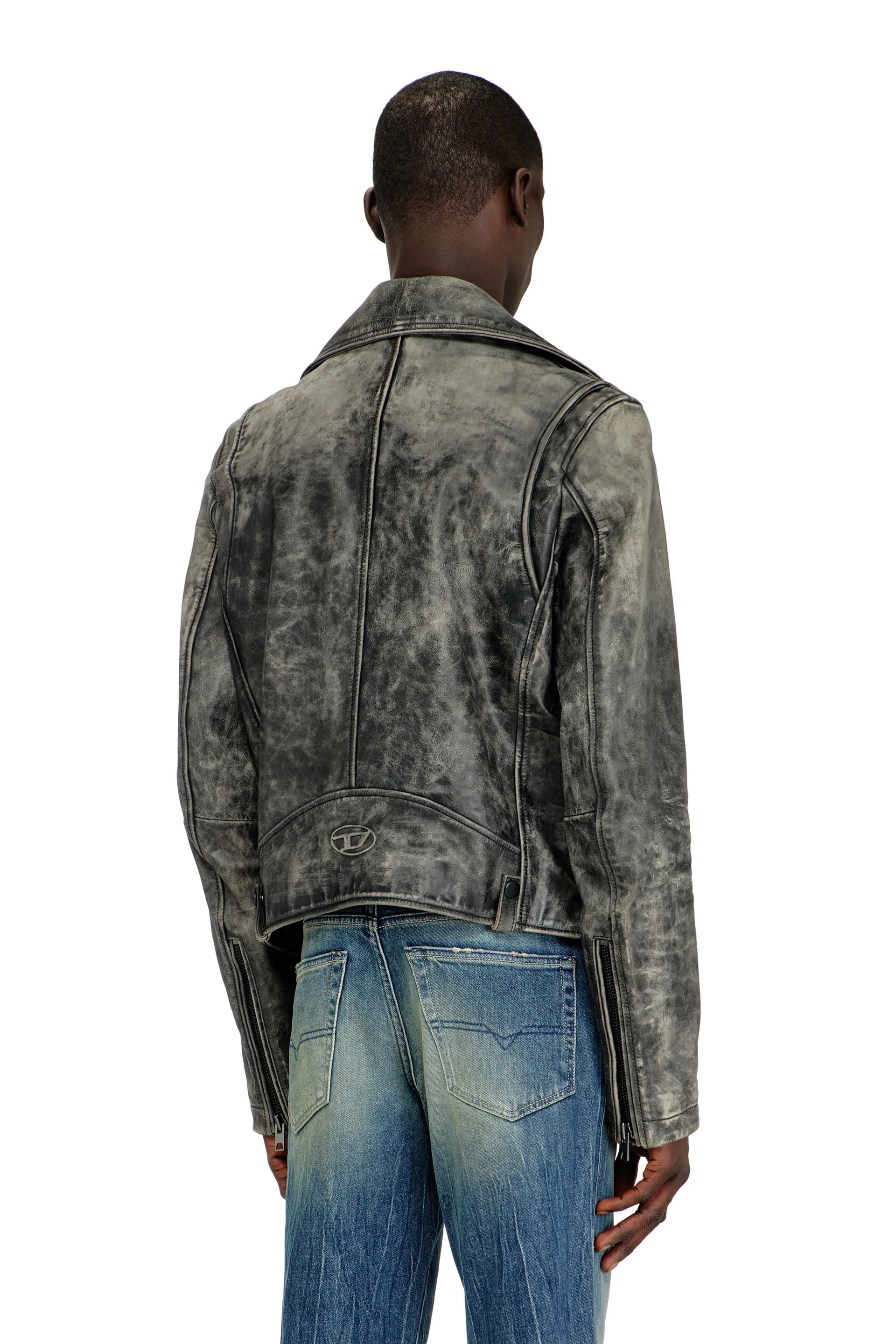 Biker jacket in treated leather