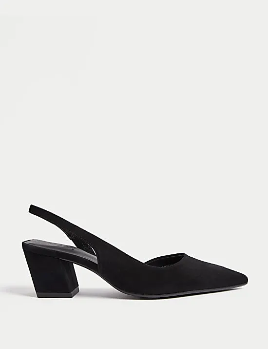 Leather Block Heel Court Shoes