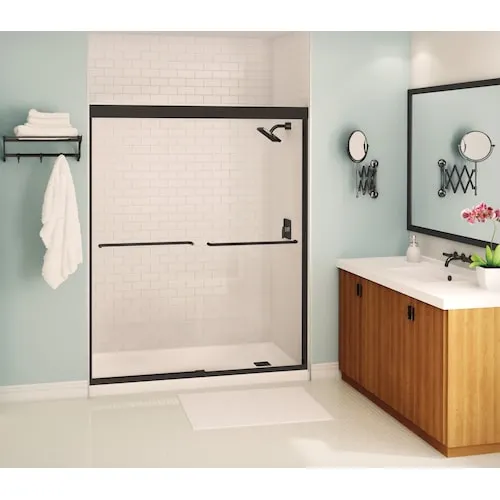 Tonik SC 55 to 59 in. W x 71 in. H Semi-Frameless ByPass Sliding Shower Door in Matte Black with Clear Tempered Glass, Soft Close