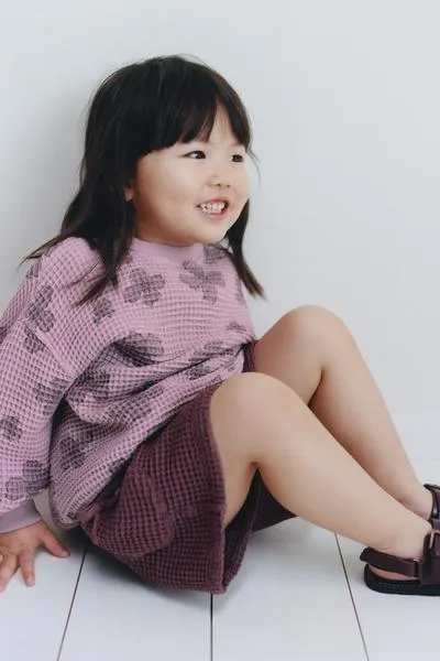 WAFFLE-KNIT FLORAL SWEATSHIRT