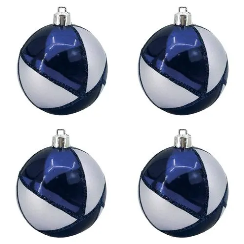 Enchanted Forest® 80mm Dark Blue Glitter Designs Shatterproof Ornaments - 4 Pack