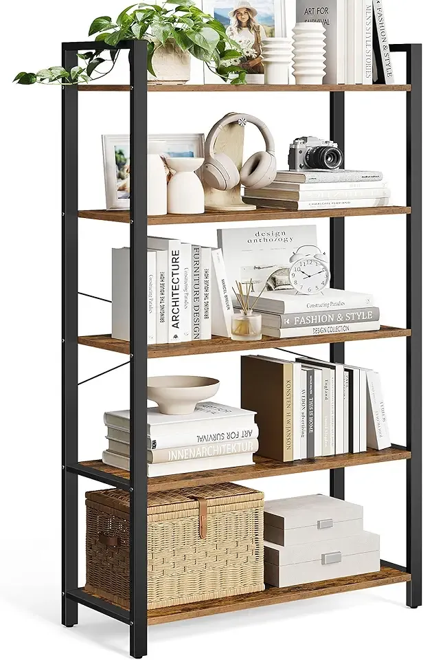 5-Tier Bookshelf, Bookcase with Steel Frame, Book Shelf for Living Room, Home Office, Study, 11.8 x 31.5 x 60.2 Inches, Industrial Style, Rustic Brown and Ink Black ULLS081B01