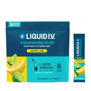 Liquid I.V. Hydration Multiplier, 30 Individual Serving Stick Packs in Resealable Pouch, Lemon Lime