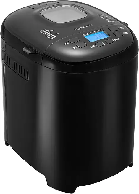 Amazon Basics Programmable Bread Maker, 2 Pound Non-Stick Automatic Bread Making Machine, 14 Settings for Breads, Doughs, Gluten-Free Options and More, LCD Display, Black