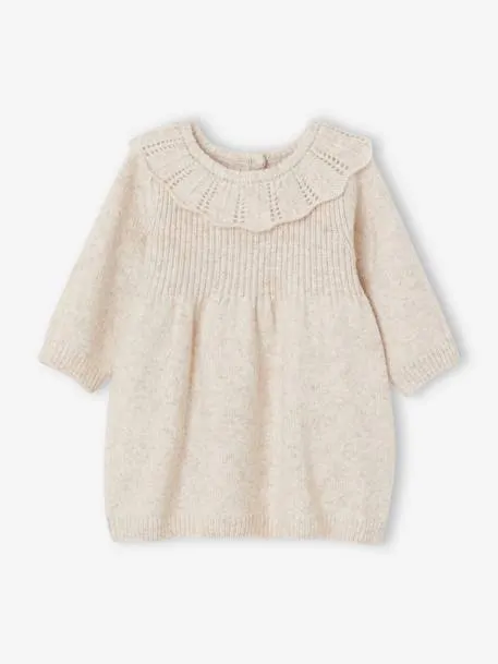Robe à collerette en tricot bébé - beige chiné