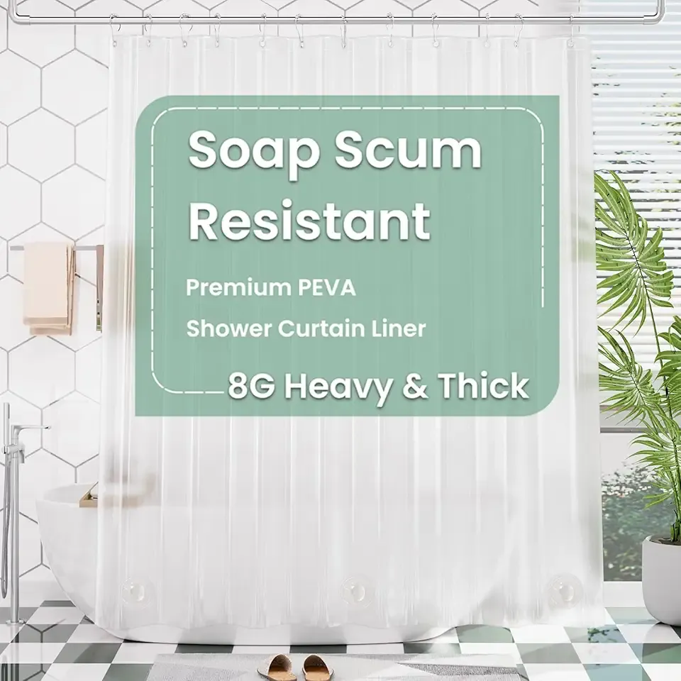AmazerBath Frosted Shower Curtain Plastic 72x72 Inches, Heavy Duty Shower Curtain Waterproof, Thick PEVA Shower Curtains for Bathroom with 3 Big Clear Weighted Stones and 12 Rustproof Grommets