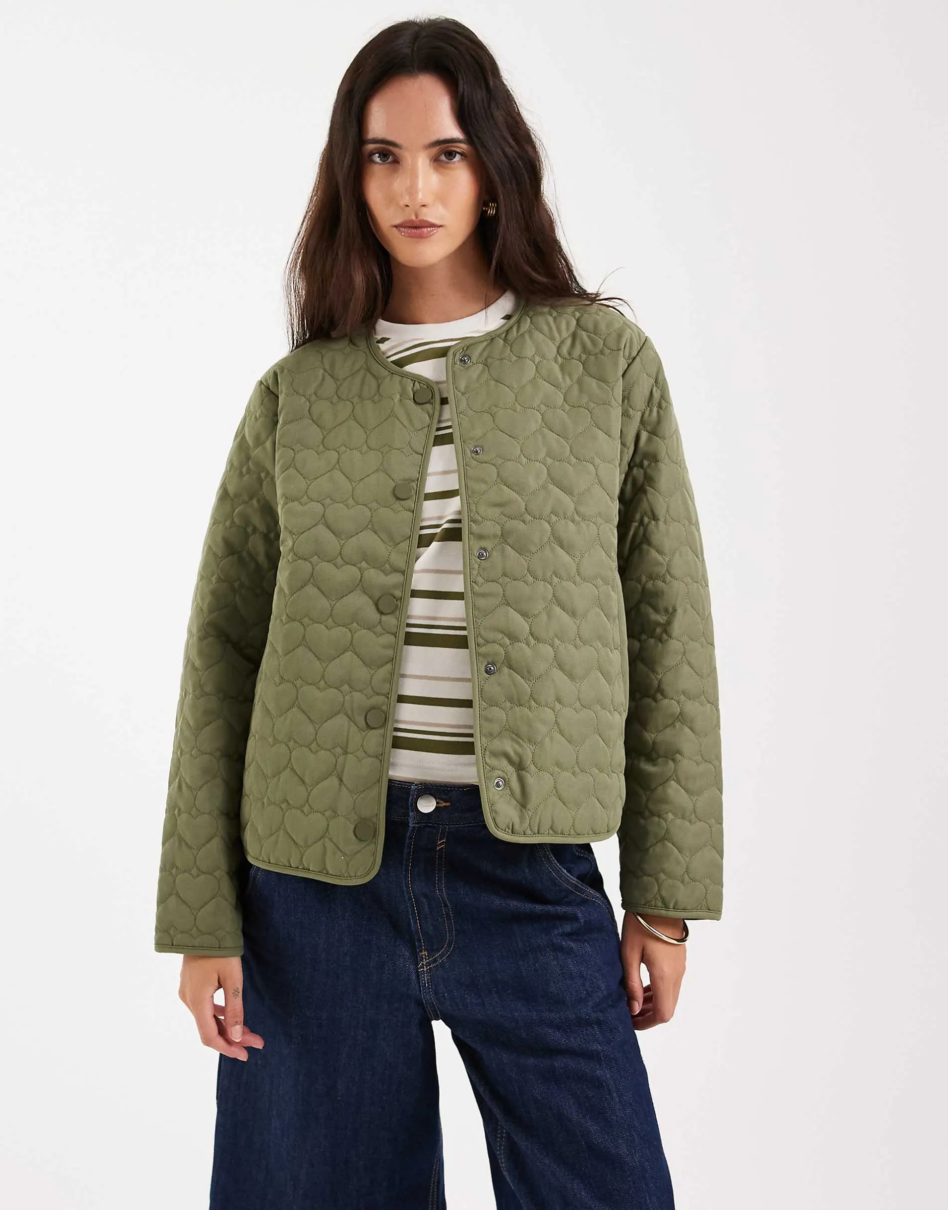 ONLY heart quilted jacket in khaki green