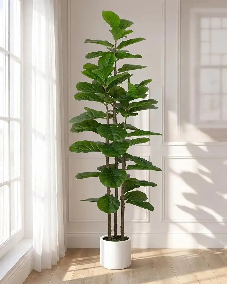Artificial Fiddle Leaf Fig Tree in Modern White Planter, 5ft | Large Fake Tree with 3 Sturdy Trunks, Fake Plants with Moss, Lifelike Tall Artificial Plants Indoor for Office Home Decor