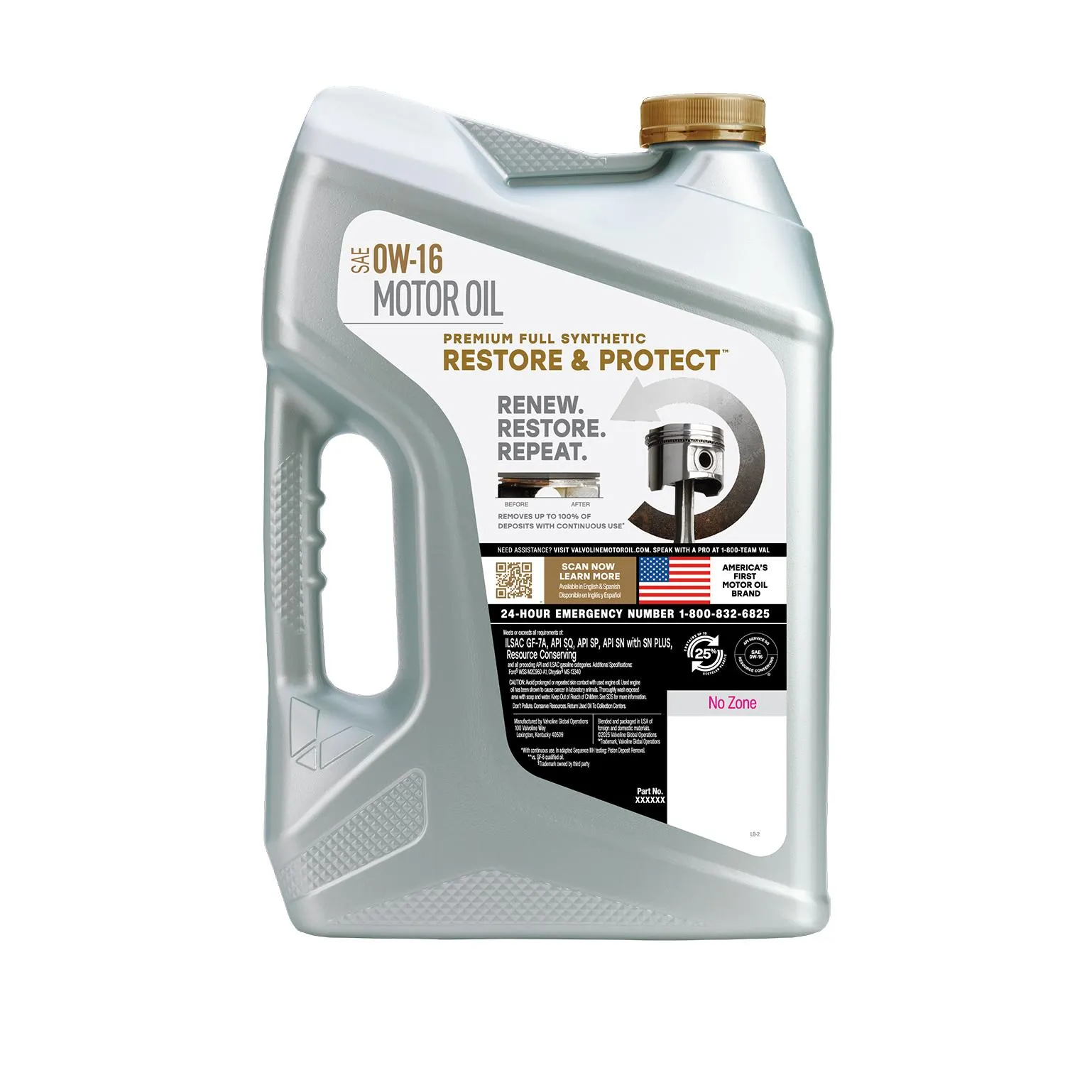 Valvoline Restore and Protect Full Synthetic Engine Oil 0W-16 5 Quart