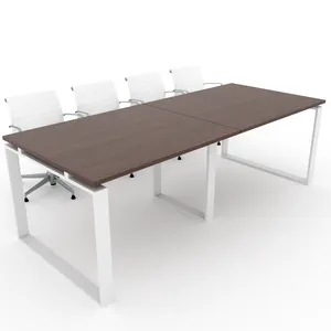 Mesa de Reuniones, Conferencias y Oficinas. (240x100cm). Estructura marco cerrado color Blanco. Tabla de melamina color Nogal. Fabricado en España.