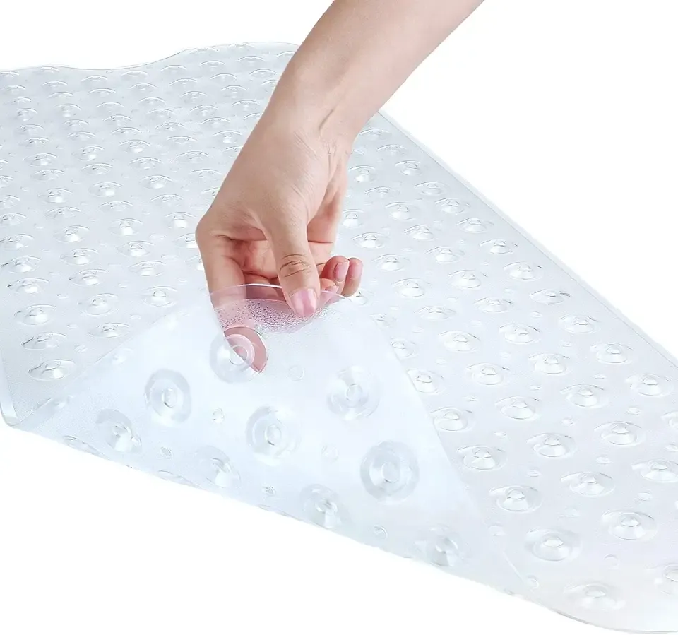 YINENN Bath and Shower Safety Mats 40x16 inch, Non Slip with Suction Cups for Bathroom Stall and Tub Floor, Extra Large and Machine Washable, Drain Holes Keep Bathtub Clean, Clear