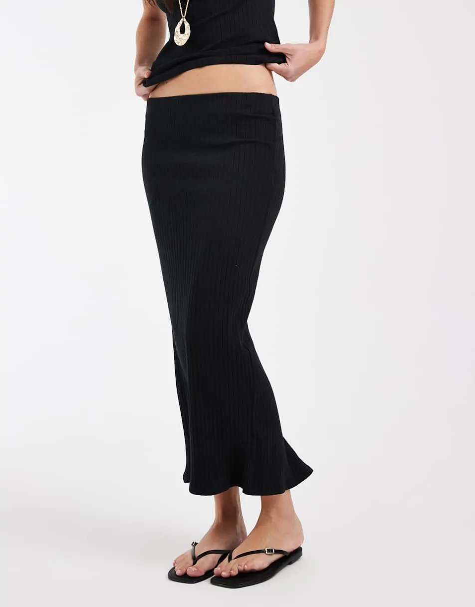 Vero moda flat rib jersey midi skirt in black