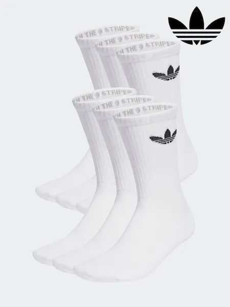 adidas Originals White Trefoil Crew Socks 6 Pack