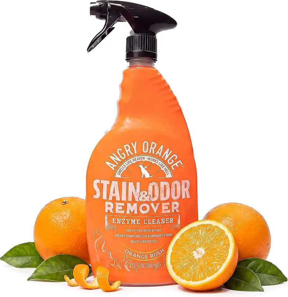 ANGRY ORANGE Stain & Odor Remover - 32oz Pet Urine Enzyme Cleaner - Enzymatic Dog & Cat Pee Destroyer and Odor Eliminator - NEW Orange Rush Scent Cleaning Solution for Home