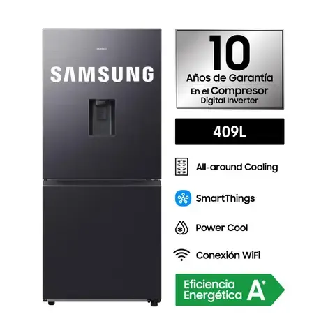 Refrigeradora Bottom Freezer 409L Black C/Disp. Samsung