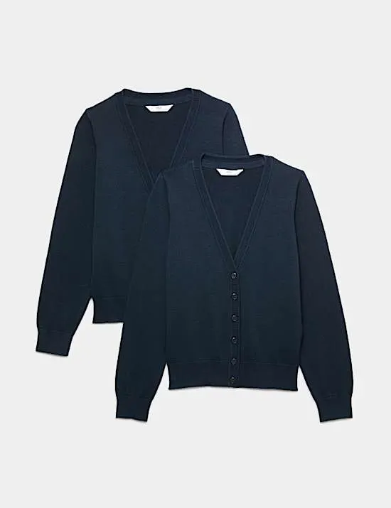 2 Pack Girls' Pure Cotton School Cardigan (3-18 Yrs)