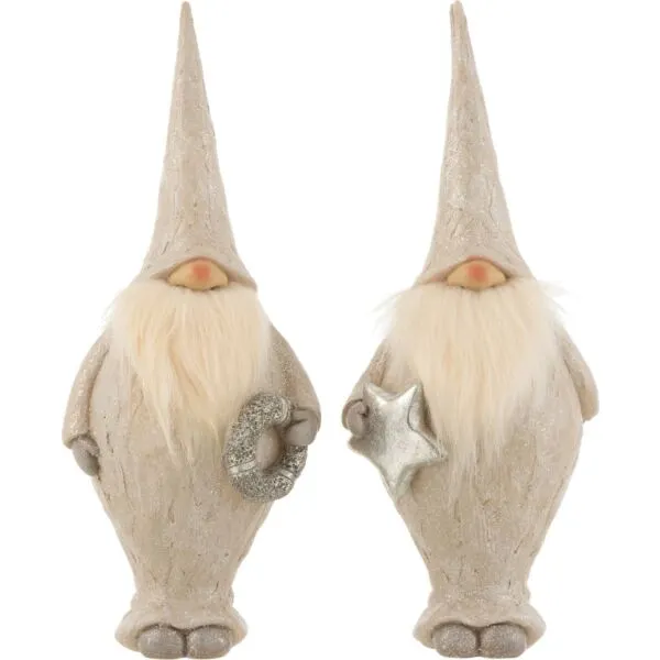 J-Line kerstmanfiguur beige - polyresin - 2 stuks - 12 x 30 x 36,5 cm