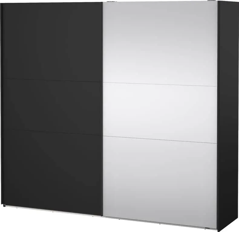 Como skyvedørsgarderobe 245x220cm Svart, med 1 svart dør og 1 speildør