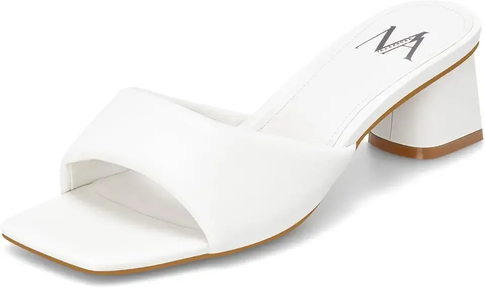 Heel Mules for Woman Square Open Toe Chunky Block Short Low Heel Slip on Heeled Sandals Casual Comfort Party Shoes