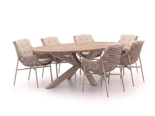Manifesto Novara/ROUGH-Y Ellips 240cm dining tuinset 7-delig