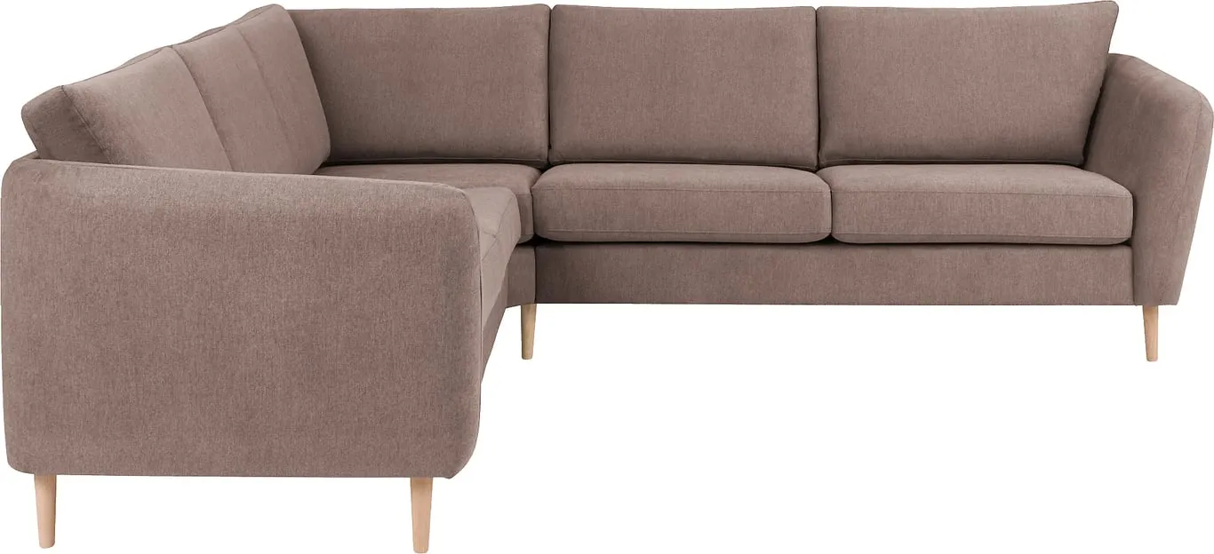 Modulsofa. 2 seter + hjørne + 2,5 seter i stoff 314/Mine medium brown med armlene W2