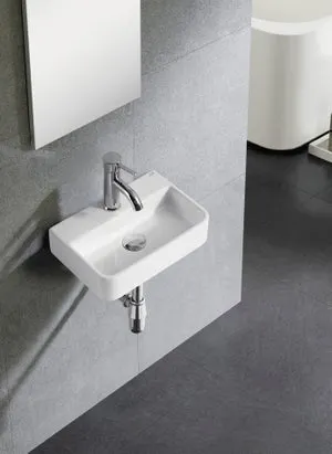 Lavabo sobre encimera o suspendido de porcelana blanca ZAMORA 380X260X90MM