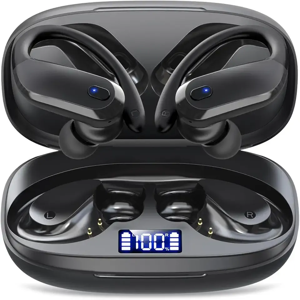 Wireless Earbuds,Bluetooth 5.4 Ear buds,Sport Headphones with Earhooks,IPX7 Waterproof Bluetooth Headphones,80H Playtime Earbuds,Weight 7.8g,Noise Cancelling Mic for Earphones Running & Workout-Black