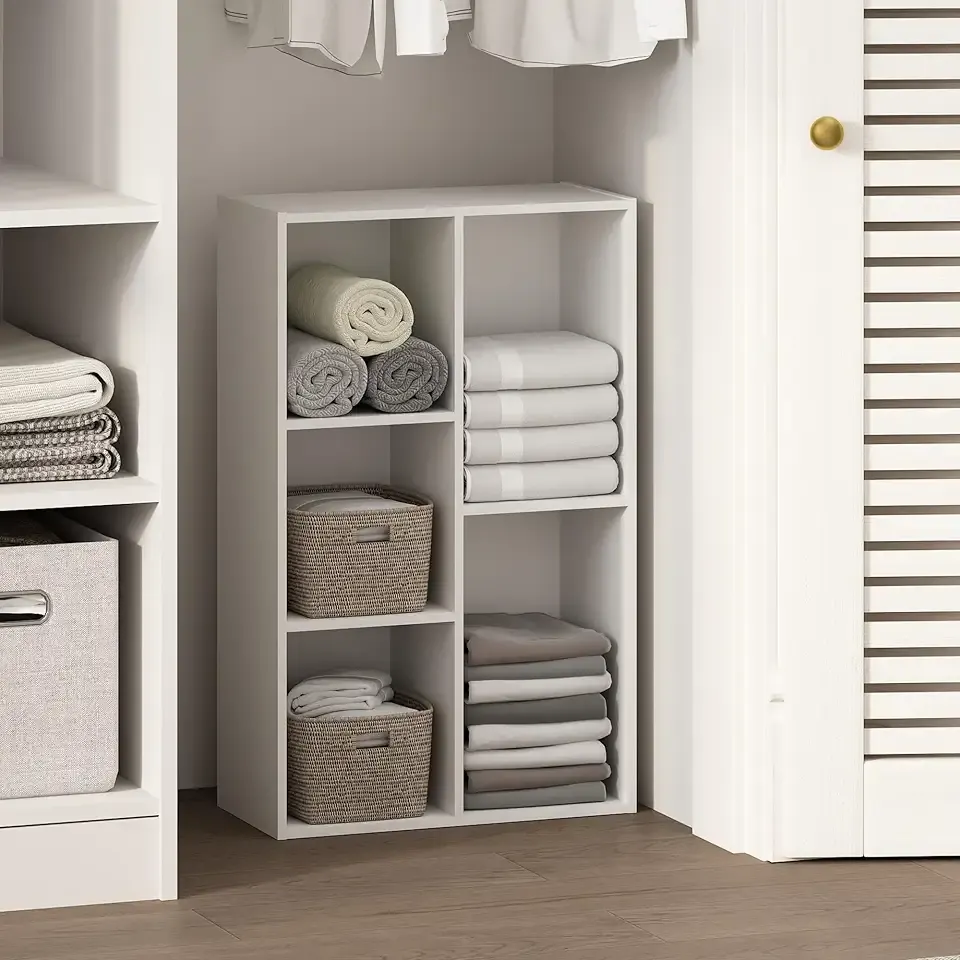 Furinno Reed Closet Organizers and Storage, 5-Cube Reversible Closet Shelves, Organization Shelf, 9.4" x 19.5" x 31.5", for Bedroom, Closet, White