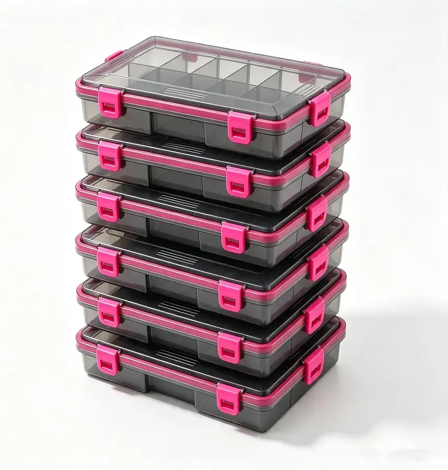 6 Pack Fishing Tackle Boxes, Adjustable Dividers Plastic Storage Organizer