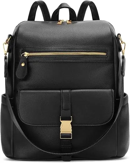 KKXIU Backpack Purse for Women - Multi-pocket Leather backpack for Travel, Work & School with Anti-Theft Lock Pocket, Luggage Strap & Water Bottle Pockets - 13x14x5.2 Inch, 1.67lb (Black) KKXIU Backpack Purse for Women - Multi-pocket Leathe…