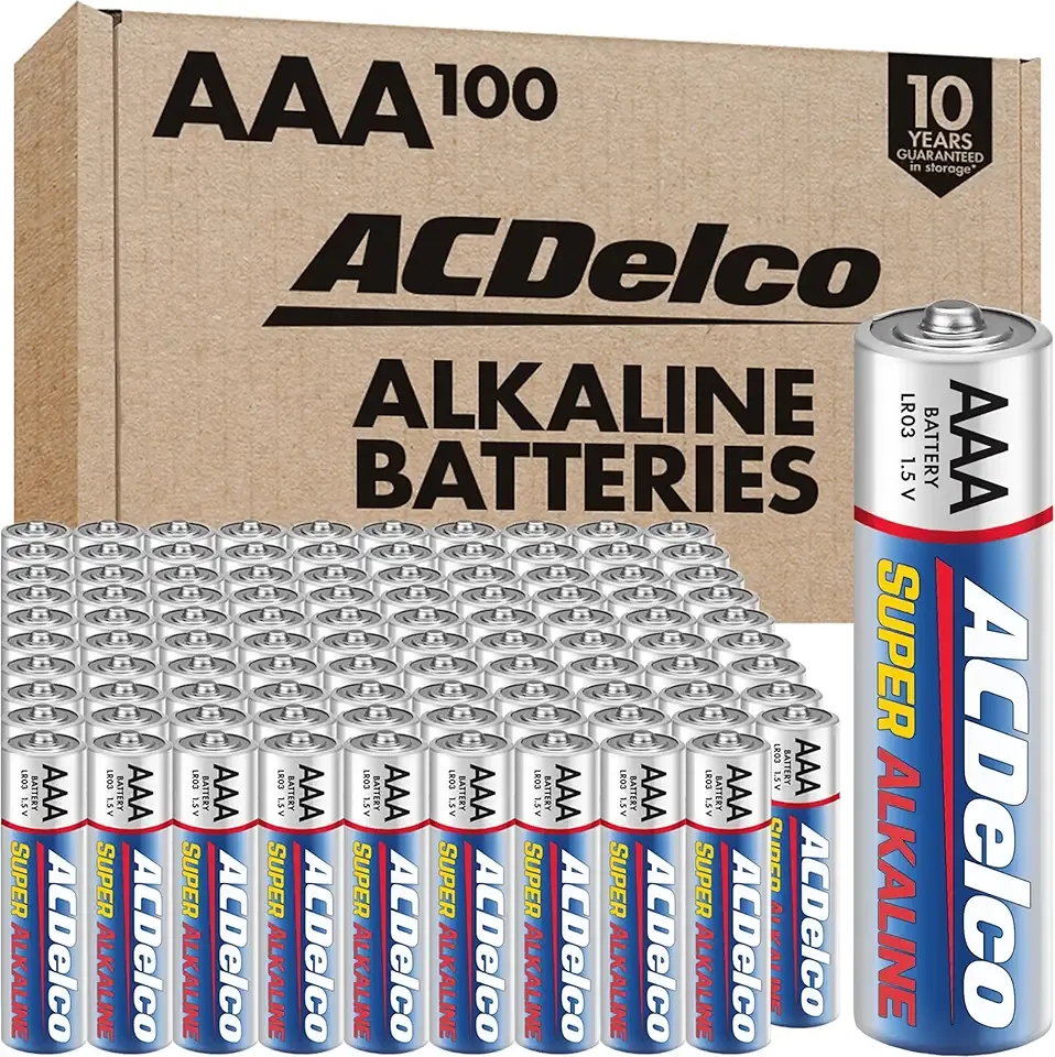 ACDelco 100-Count Triple AAA Batteries, Maximum Power Super Alkaline Battery, 10-Year Shelf Life, Reclosable Packaging