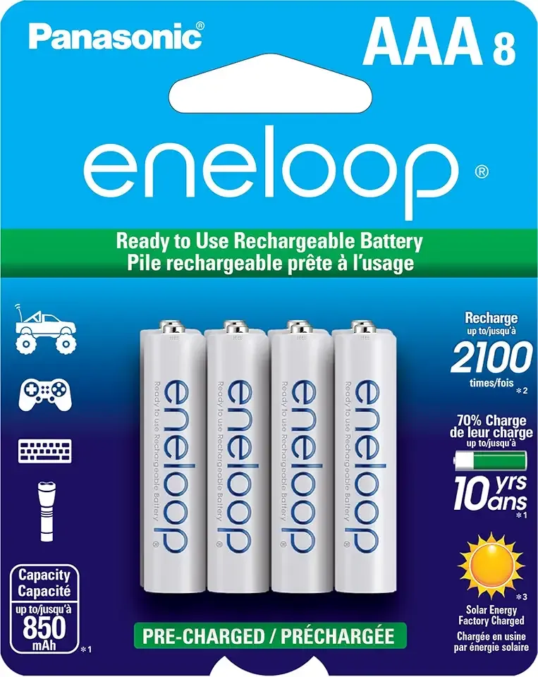 Eneloop Panasonic BK-4MCCA8BA AAA 2100 Cycle Ni-MH Pre-Charged Rechargeable Batteries, 8-Battery Pack
