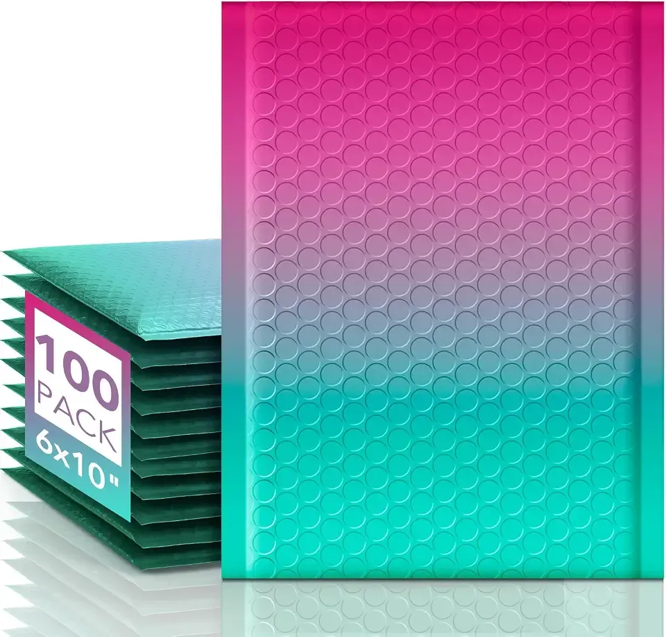 Fuxury Bubble Mailers 6x10 Inch 100 Pack Padded Envelopes Usable Size 6x9" | Thick Mailing Envelopes Bubble Opaque Padded Mailers Shipping Bags for Mailing Jewelry Makeup Small Business #0 PinkGreen