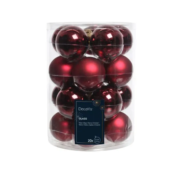 Decoris kerstballen glas ossenbloed mix 20 stuks