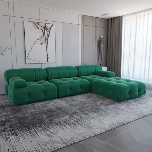 Magic Home Oversized 104 in. Square Arm Modern Velvet Modular Combination Sectional Sofa with Ottoman in.Green