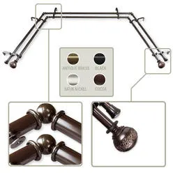 Rod Desyne 13/16 Inch Adjustable Bay Window Double Curtain Rod with Naomi Finials